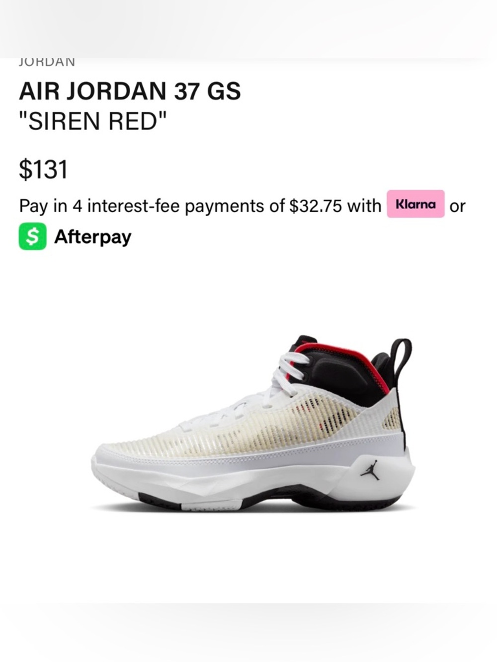 Jordan Air Jordan 37 GS White / Red / Black - Picture 2 of 6